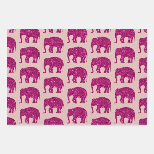 Funkelnd, heiß rosa Elefantenmuster auf der Rose Geschenkpapier Set (Vorderseite 2)