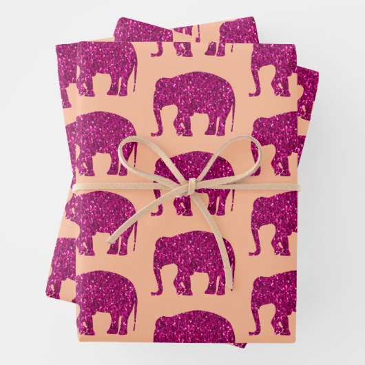 Funkelnd, heiß rosa Elefantenmuster - Glitzern Geschenkpapier Set (Beispiel)