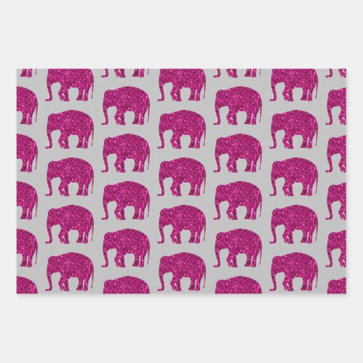 Funkelnd, heiß rosa Elefantenmuster grau Geschenkpapier Set (Vorderseite)