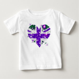 Funkelnd Herzkinder der BRITISCHEN Flagge Baby T-shirt
