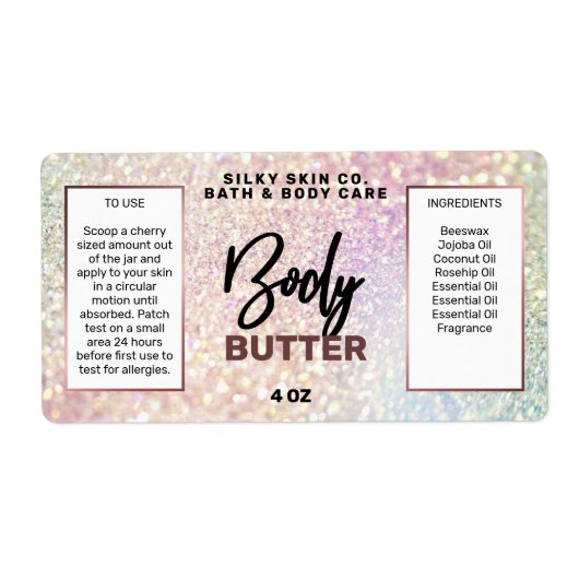 Funkelnd holografische Body Butter Labels (Vorne)