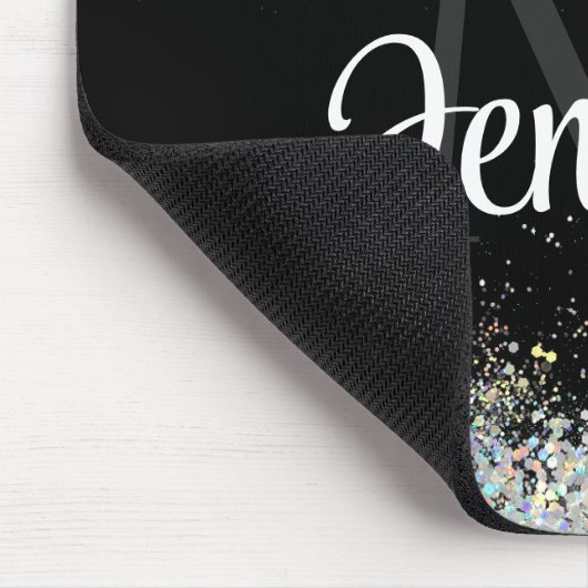 Funkelnd Holographic Gold Glitzer Monogram Black Mousepad (Ecke)
