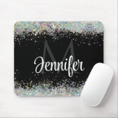 Funkelnd Holographic Gold Glitzer Monogram Black Mousepad (Mit Mouse)