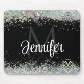 Funkelnd Holographic Gold Glitzer Monogram Black Mousepad (Vorne)