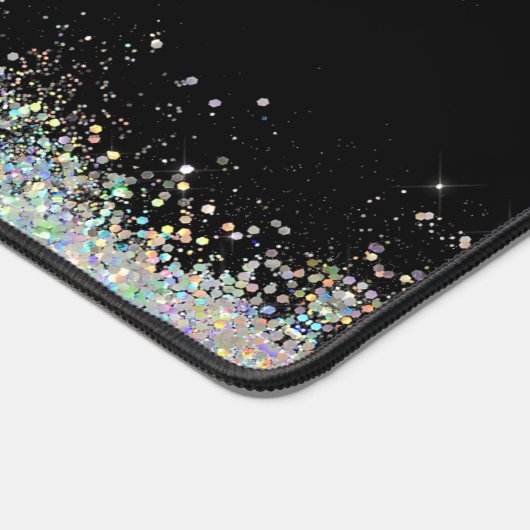 Funkelnd Holographic Gold Glitzer Monogram Black Schreibtischunterlage (Ecke)