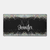 Funkelnd Holographic Gold Glitzer Monogram Black Schreibtischunterlage (Vorderseite)