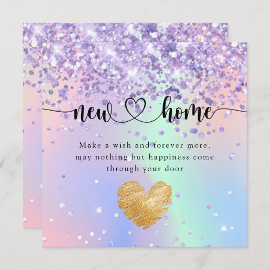 Funkelnd Holographic New Zuhause Housewärming Card Dankeskarte (Vorne/Hinten)