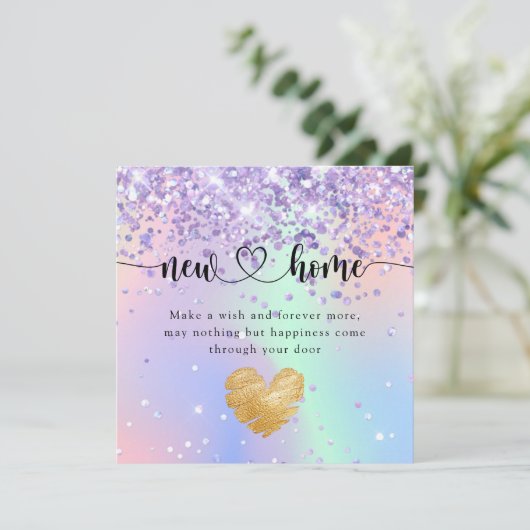 Funkelnd Holographic New Zuhause Housewärming Card Dankeskarte (Stehend Vorderseite)