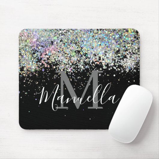 Funkelnd Holographische Rose Gold Glitzer Monogram Mousepad (Mit Mouse)
