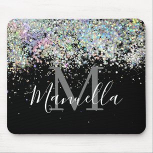 Funkelnd Holographische Rose Gold Glitzer Monogram Mousepad