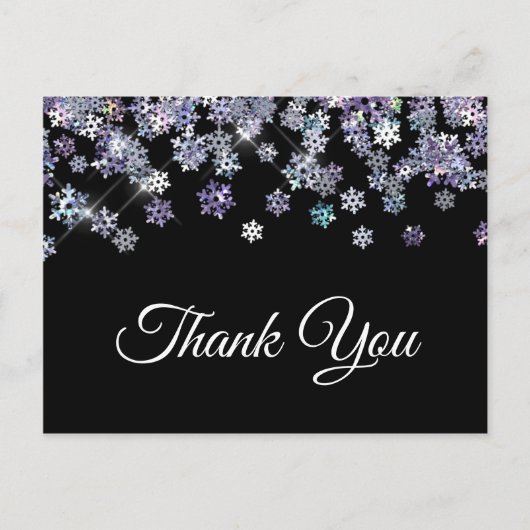 Funkelnd Holographische Schneeflocken Vielen Dank Postkarte (Vorderseite)