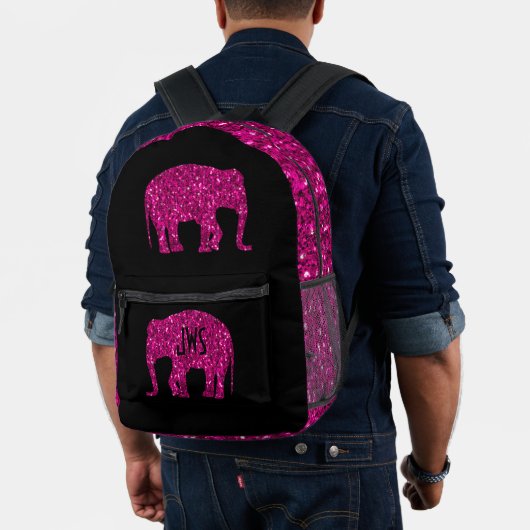 Funkelnd Hot-Rosa Elephant Custom Monogram Black Bedruckter Rucksack (Insitu (Modell))