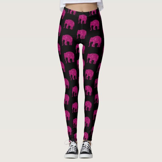 Funkelnd Hot-Rosa Elephant-Funkenmuster schwarz Leggings (Vorderseite)