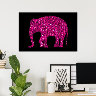 Funkelnd Hot-Rosa Elephant Imitate Glitzern auf sc Poster