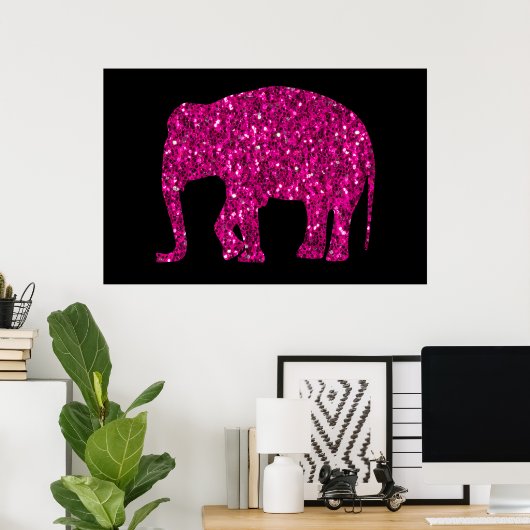 Funkelnd Hot-Rosa Elephant Imitate Glitzern auf sc Poster (Heimbüro)