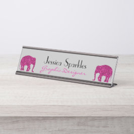 Funkelnd Hot-Rosa Elephant Imitate Glitzern Ihr Na Schreibtischnamensplakette