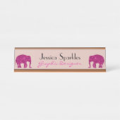 Funkelnd Hot-Rosa Elephant Imitate Glitzern Ihr Na Schreibtischnamensplakette (Vorderseite )