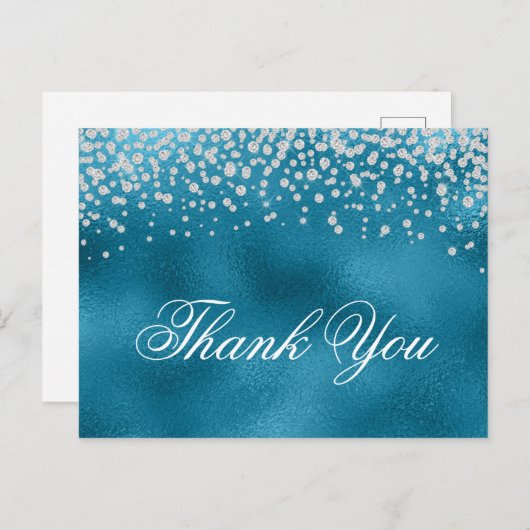 Funkelnd Imitate Diamonds Blue Foil Danke Postkarte (Vorne/Hinten)