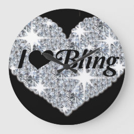 Funkelnd Imitate Rautenuhr "i lover bling" Große Wanduhr