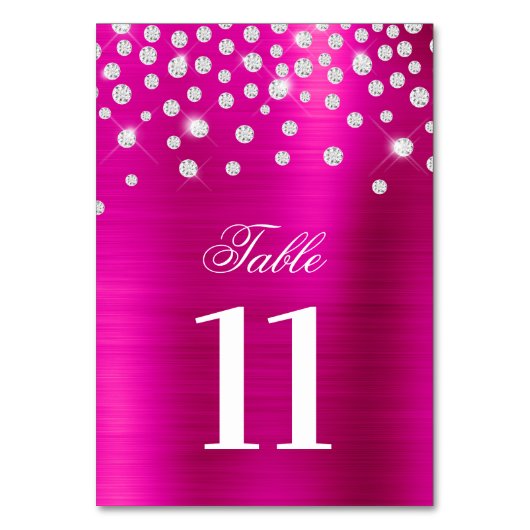 Funkelnd Imitate Silver Diamonds Hot Pink Satin Fo Tischnummer (Vorderseite)