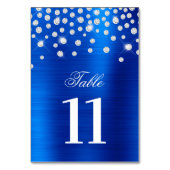 Funkelnd Imitate Silver Diamonds Royal Blue Satin Tischnummer (Vorderseite)