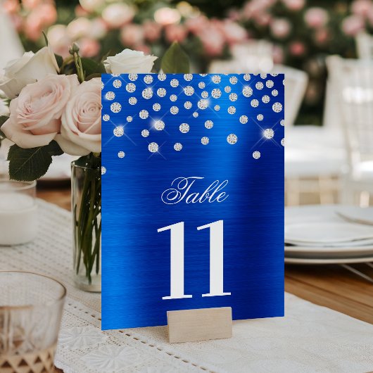 Funkelnd Imitate Silver Diamonds Royal Blue Satin Tischnummer
