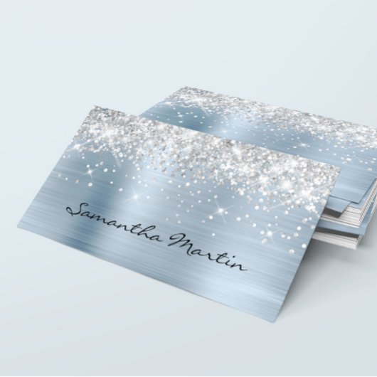 Funkelnd Imitate Silver Glitzer Light Blue Foil Visitenkarte