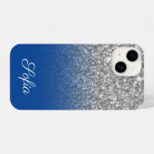 Funkelnd Imitate Silver Glitzer und Deep Blue Ombr iPhone Hülle (Rückseite (Horizontal))