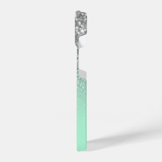 Funkelnd Imitate Silver Glitzer und Minze Green Om iPhone Hülle (Linke Seite)
