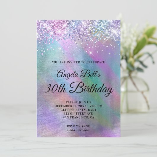 Funkelnd Iridescent Glitzer Foil Geburtstag Einladung (Stehend Vorderseite)