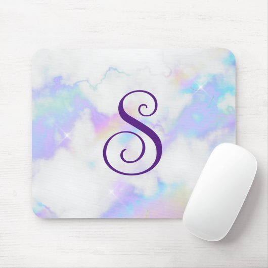 Funkelnd Iridescent Rainbow-Marmor Curly-Monogramm Mousepad (Mit Mouse)