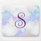 Funkelnd Iridescent Rainbow-Marmor Curly-Monogramm Mousepad (Vorne)