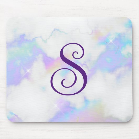 Funkelnd Iridescent Rainbow-Marmor Curly-Monogramm Mousepad (Vorne)