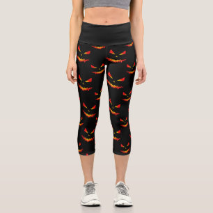 Funkelnd Jack O'Lantern-Gesichtsausschnitt Capri Leggings