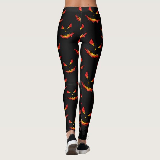 Funkelnd Jack O'Lantern-Gesichtsausschnitt Leggings (Rückseite)