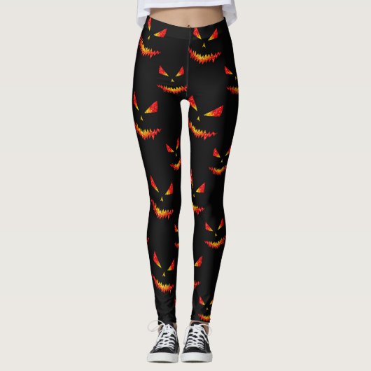 Funkelnd Jack O'Lantern-Gesichtsausschnitt Leggings (Vorderseite)
