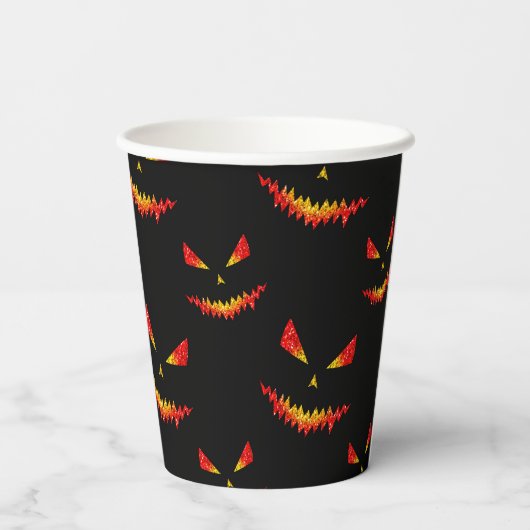 Funkelnd Jack O'Lantern-Gesichtsausschnitt Pappbecher (Rückseite)