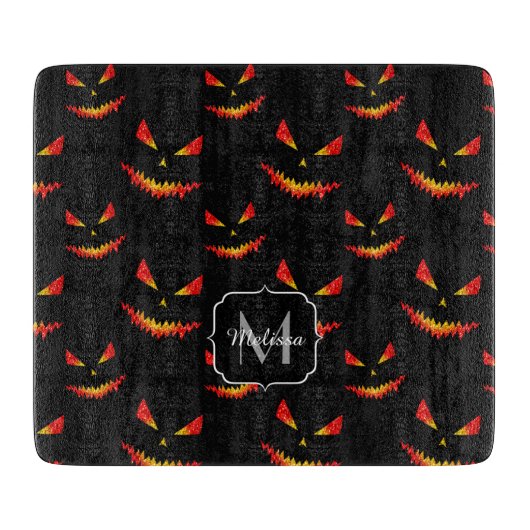 Funkelnd Jack O'Lantern Halloween-Mustermonogramm Schneidebrett (Vorderseite)