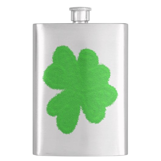 Funkelnd Kleeblatt mit Glück am St. Patrick's Day Flachmann (Vorderseite)