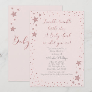 Funkelnd kleiner Stern Rosen Gold Mädchen Baby-Par Einladung