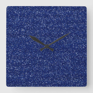 Funkelnd königliches Blau-u. Silber-Glitzer Quadratische Wanduhr