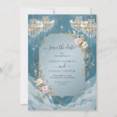 Funkelnd Kronleuchter, floral beleuchtet Save the Einladung (Vorderseite)