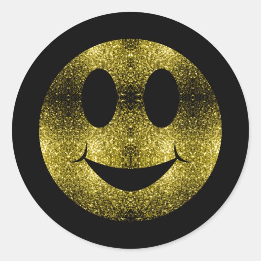 Funkelnd Lächelgesicht Gelbe goldene Glitzern auf  Runder Aufkleber (Vorderseite)
