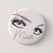 Funkelnd Lashes Pink Glitzer Star Confetti Makeup Button (Vorderseite)