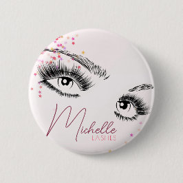 Funkelnd Lashes Pink Glitzer Star Confetti Makeup Button