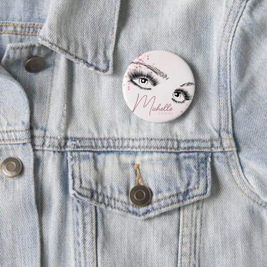 Funkelnd Lashes Pink Glitzer Star Confetti Makeup Button (Beispiel)