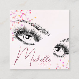 Funkelnd Lashes Pink Glitzer Star Confetti Makeup Quadratische Visitenkarte