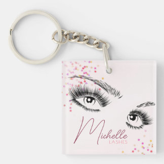 Funkelnd Lashes Pink Glitzer Star Confetti Makeup Schlüsselanhänger