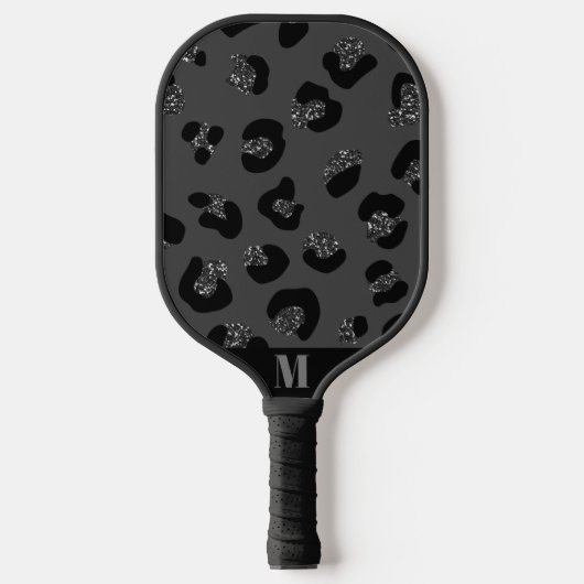 Funkelnd Leopard-Tierhautmuster Schwarz/Grau Pickleball Schläger (Vorderseite)