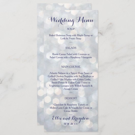Funkelnd Lights Wedding Menu Menükarte (Vorne/Hinten)